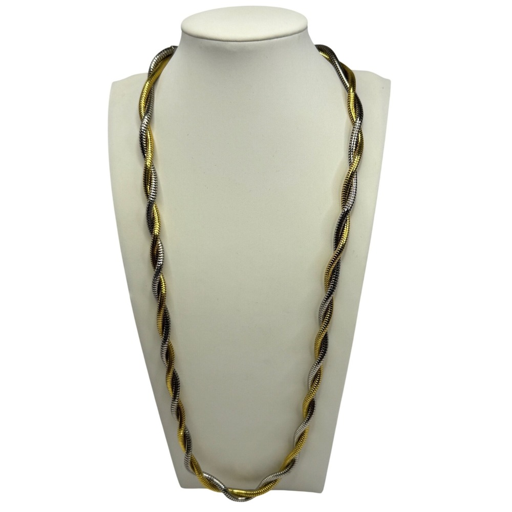 Two Tone Gold Silver Twisted‎ Snake Chain Necklace Mixed Metal Y2K Retro 90s